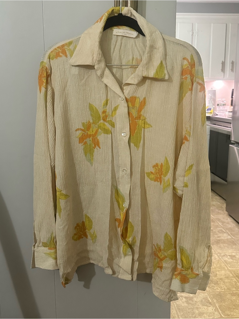 Savannah Morrow The Label Peace Silk Bamboo Floral Crinkle Button Up Shirt S